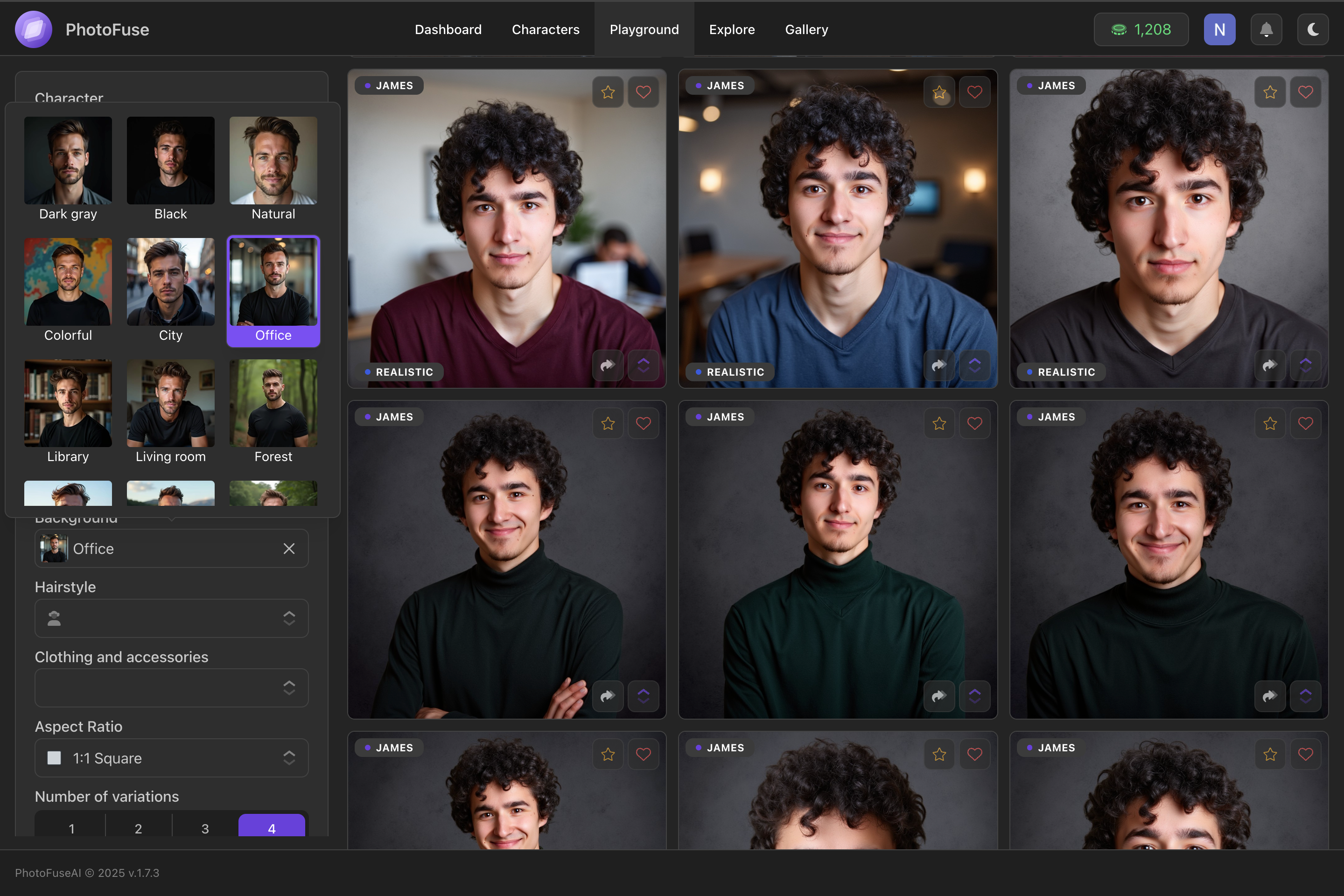 Preview of headshot background options including modern offices, studio backdrops, and solid colors